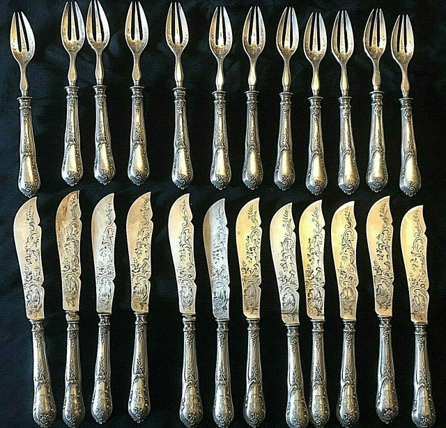 12 Couverts Poisson Et Service En Argent Massif Poincon Minerve Decor Louis Xvi 05 Jua
