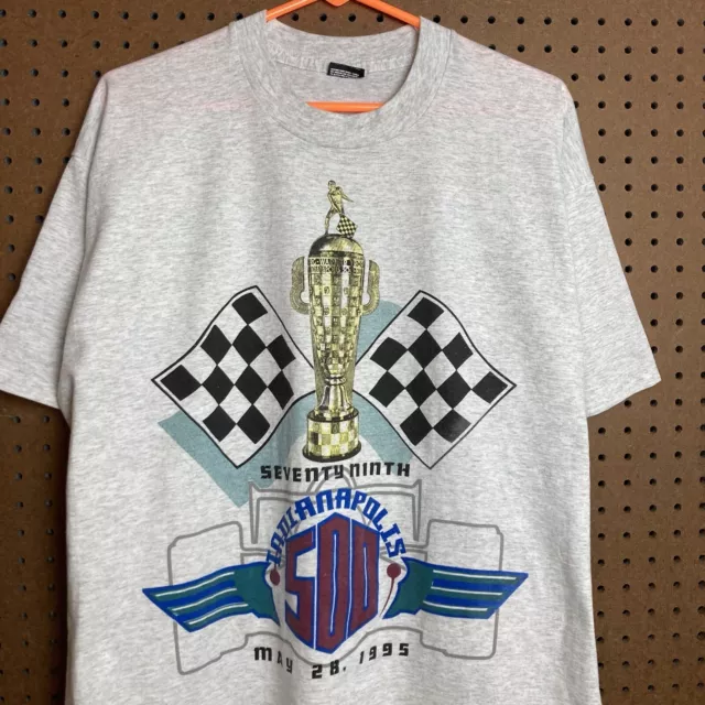 Vintage 90s 1995 Indianapolis 500 Racing Car Single Stitch T-shirt XL Mens Grey