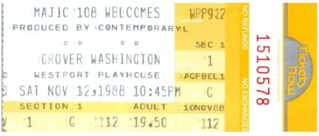 Vtg Grover Washington Ticket Stub November 12 1988 Westport Connecticut