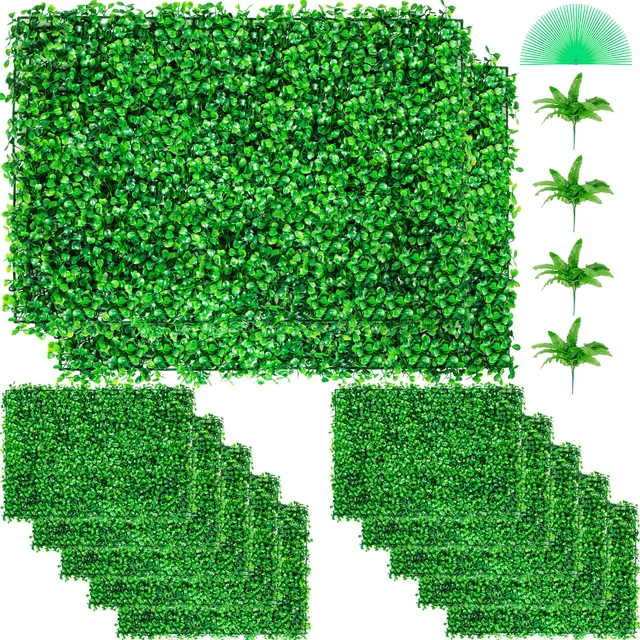 12 Pannelli Siepe Artificiale Bosso 50x50 Cm – Parete Verde UV Resistente Per Giardino, Balcone E Recinzione Con Fascette Incluse - 2