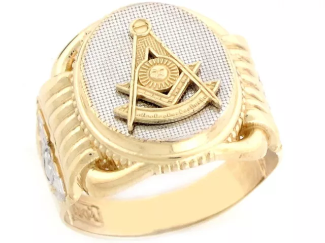 10k or 14k Two Tone Real Gold Past Master Freemason Masonic Oval Mans Ring