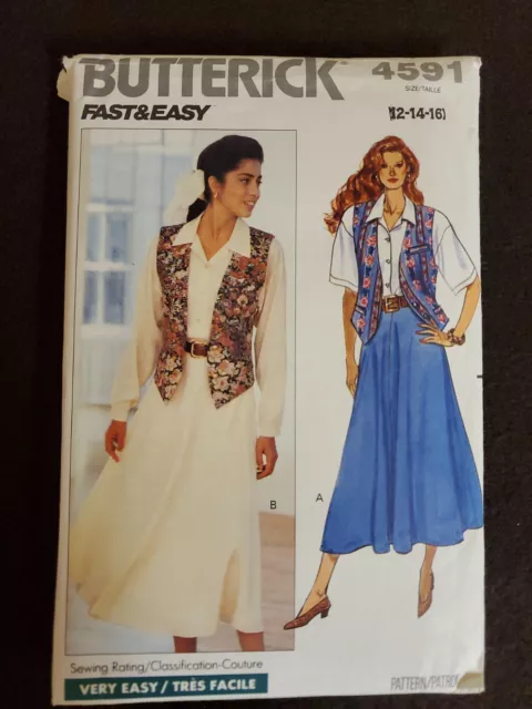 Butterick 4591 Misses Top Skirt Vest New UNCUT Sewing Pattern Sizes 12 14 16