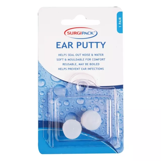 Surgipack Ear Putty 1 Pair 2 Plugs Seal Out Noise Water Soft Reusable 6250