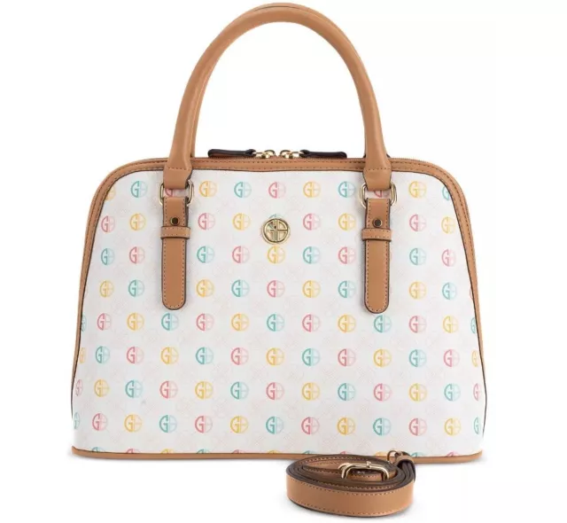 GIANI BERNINI Tonal logo faux-leather dome satchel crossbody bag -WHITE/BEIGE