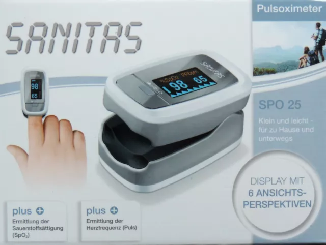 Sanitas SPO 25 Pulsoximeter Fingerpulsoximeter Pulsmessgerät Oximeter TOP NEU