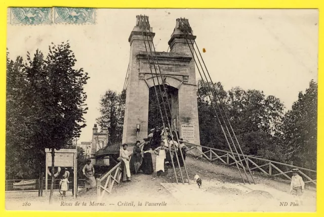 cpa 94 CRÉTEIL (Val de Marne) RIVES de la MARNE La PASSERELLE Animé Belle Carte
