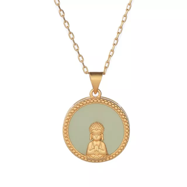 Bijoux de mode en jade pendentif à breloque bouddha avec chaîne collier plaqué 2
