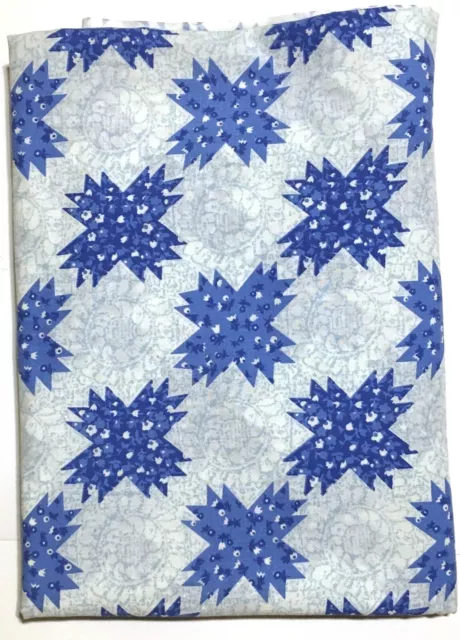 Vintage White Blue Star Pattern TWIN FLAT Sheet Sears Perma Prest Muslin