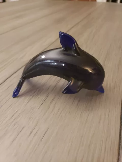 Art Glass Deep Blue Dolphin Nautical Decor Figurine Statue