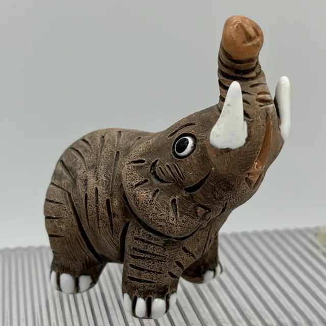 Vintage Miniature Elephant Figurine Pottery Ceramic Raised Trunk Unbranded