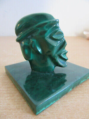 Vintage Malachite stone Carved african head figure
