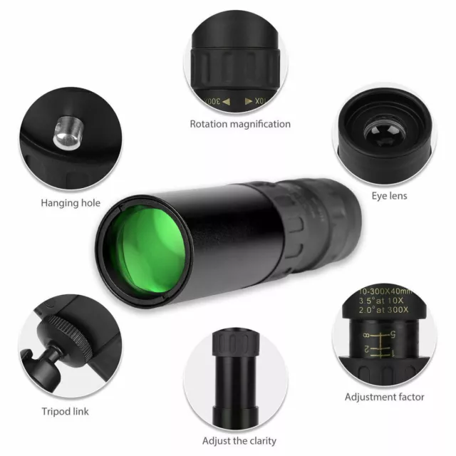 4K 10-300X40mm Super Telephoto Lens Zoom Monocular Telescope Night Waterproof