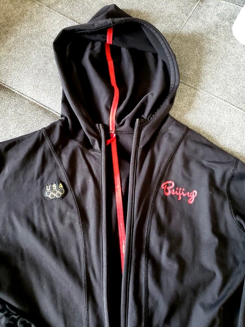 USA OLYMPIC Jacket Hoodie M~ BEIJING Black Full Zip Hooded Athletic Roots Women