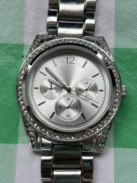 Silver Tone Rhinestone Bezel Quartz Watch