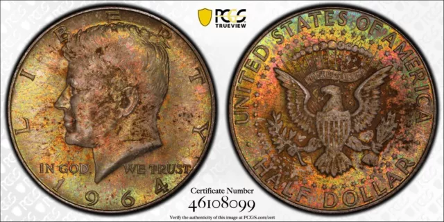 Trueview Rainbow TONED 1964 P MS 64 John Kennedy Half Dollar PCGS Slab OCE 1548