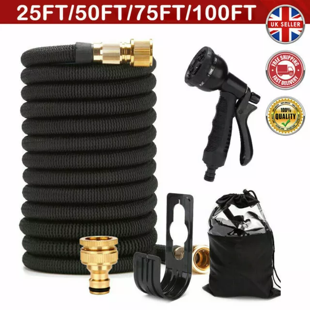 Navaris 7.5 m expandable garden hose - flexible water pipe with double  latex core, 7 pattern spray gun, braided outer layer - small hose without