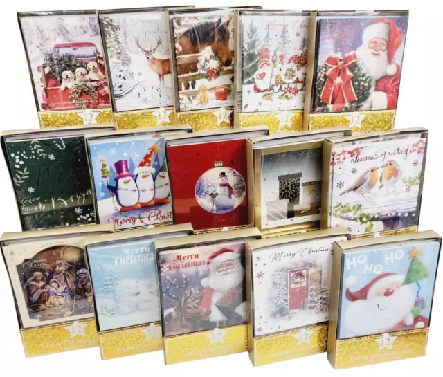 Christmas Cards 12 Card Pack Box Set Square Photo Xmas Traditional Santa Snowman