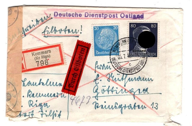 Ostland 18+DR Bedarfs-R-Brief KEMMERN mitZENSUR (T5715