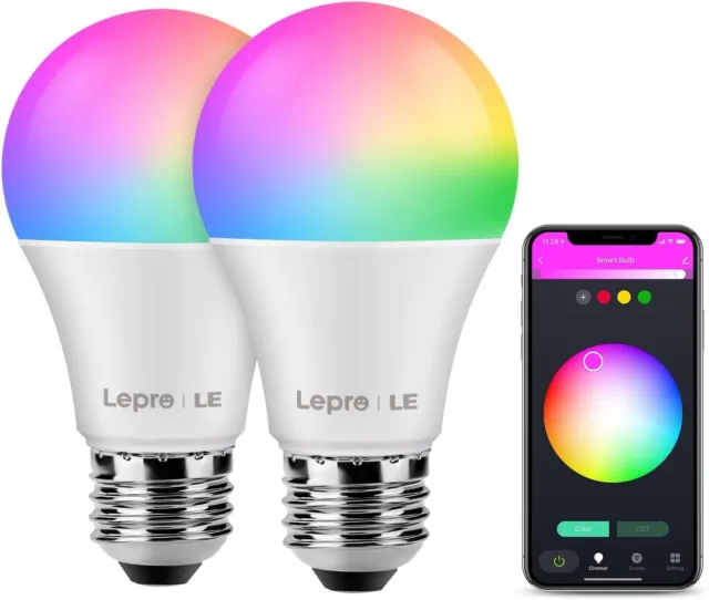 LE E27 Smart Bulb, Colour Changing Alexa Light Bulbs, Dimmable Screw 9W 2 Pack