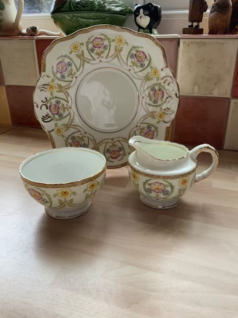 SUTHERLAND CHINA 1930'S Cake Plate Milk Jug & Sugar Bowl