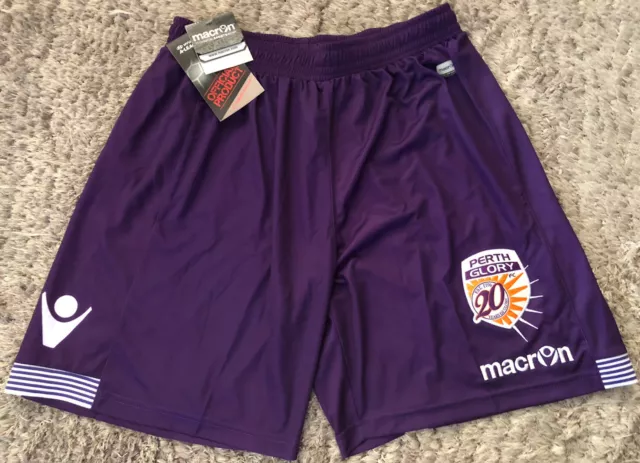 086 NWT Authentic Perth Glory 2016 Home Soccer Shorts Macron Australia Mens XL