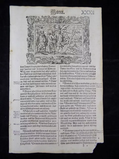 1607 German Bible Leaf Book Of Mark -  End Times Prophesy Engraving , Vgc, Coa