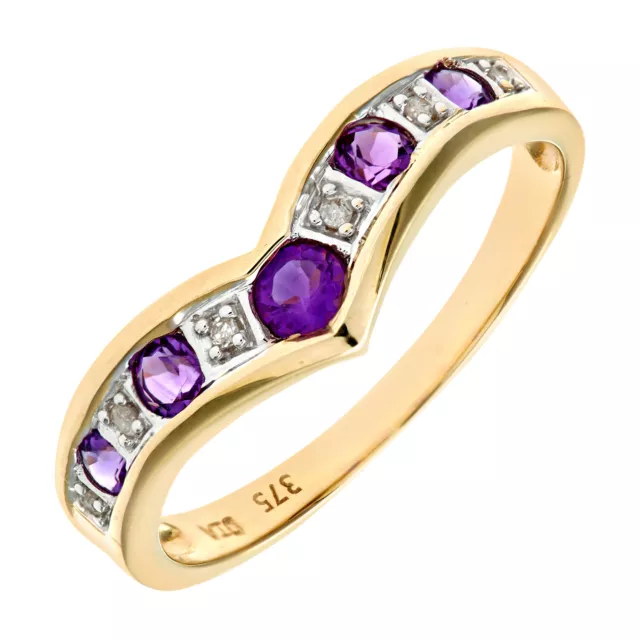 9ct Yellow Gold Amethyst and Diamond Wishbone Ring by Naava 2