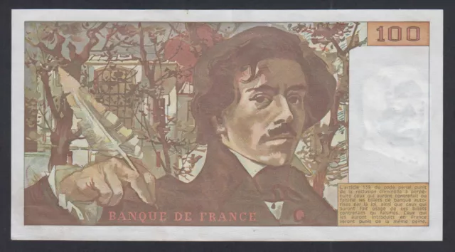 Billet France 100 Francs Delacroix 1978, H.3 228963, AU/UNC, cote 80 euros,  lar