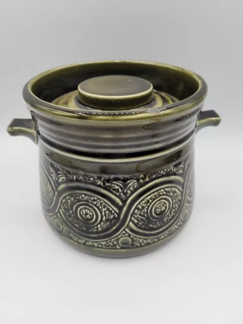 Retro ELLGREAVE Pottery Saxony Casserole Pot Dish Bowl Tureen Green Ceramic