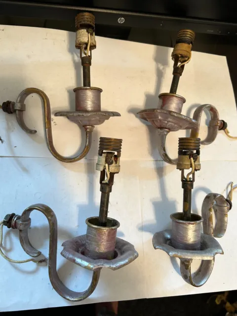 4 Old Cast Brass Art Deco Victorian Sconce Ceiling Light Fixture Arm Socket Part