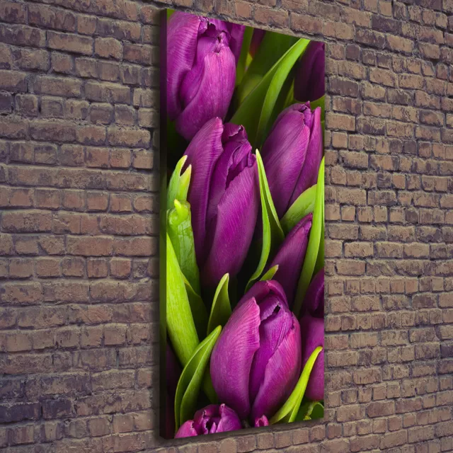 Leinwand-Bild Kunstdruck Hochformat 50x125 Bilder Lila Tulpen