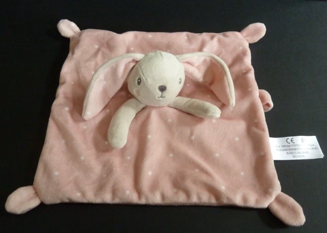 *. DOUDOU PLAT SIMBA EAC LAPIN rose gris blanc étoile attache tétine ETAT NEUF*