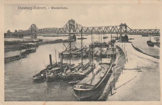 AK Duisburg-Ruhrpott Rheinbrücke Bahnpoststempel um 1910 (K363)