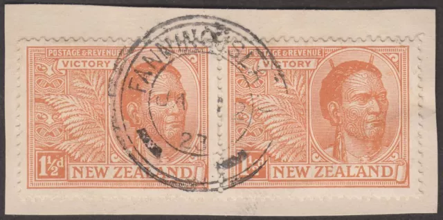 New Zealand used Gilbert Ellice Islands 1923 KGV 1½d x2 FANNING ISLAND Postmark