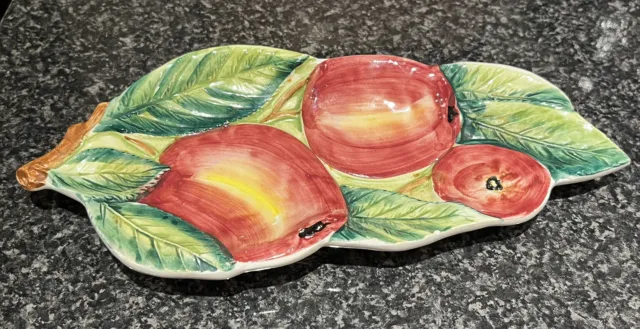 Vintage Italian Pottery Hand Painted Majolica Apples Plate Ceramiche Leonardo