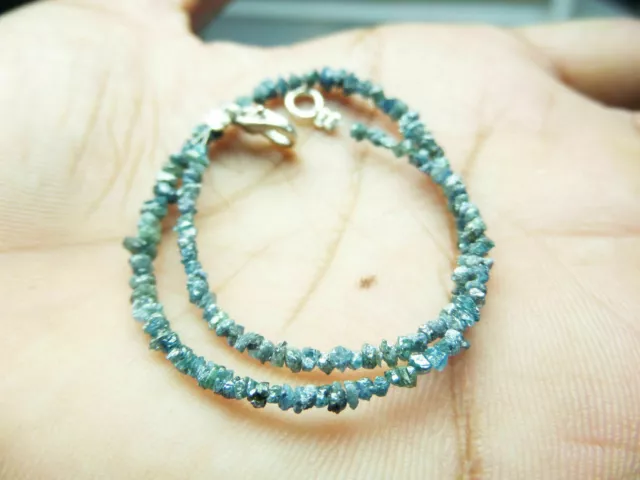 8.0ct Natural Greenich Blue Raw Rough Diamond Beads 6.5" Bracelet .925 Silver 0!