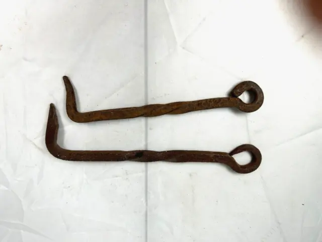 2 Vintage Hand Forged Twisted Iron Gate Latches Hooks - 5" & 6"