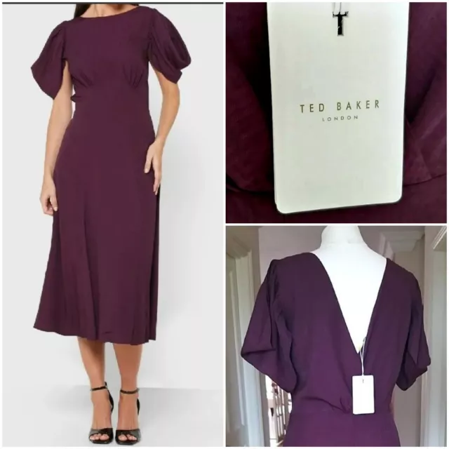 BNWT - TED BAKER size 3 / uk 12 Tulipi Purple Short Sleeve MIDI DRESS NEW w TAGS