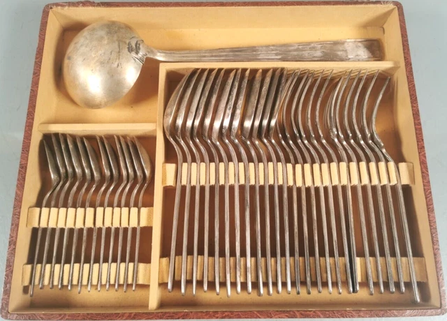Ménagère Ancienne 37 Couverts Art Déco En Métal Argenté - Orfèvrerie Orbrielle