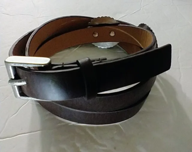 Womens Belt Brown Faux Leather with Silver & Turquoise Design Size: L