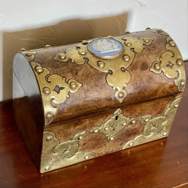 Victorian Wedgwood and Incised Bronze-Mounted Burl Walnut Box 2