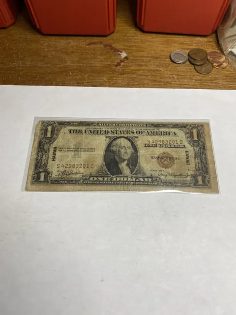 1935 A Hawaii $1 Small Note Red Seal US One Dollar Silver Certificate
