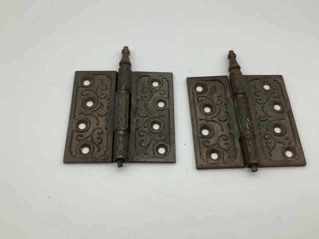 Decorative Leaf Scrolling Pattern Iron Steeple Hinge Set of two  4x4" 1890-1920s