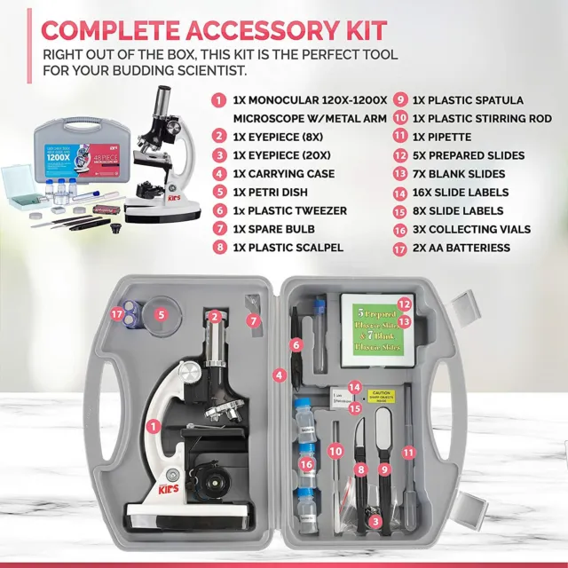 Amscope 48pc Démarreur 120x-1200x Composé Microscope Science Kit pour Enfants ( 2