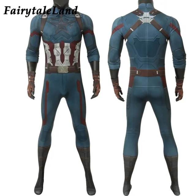 Avengers Infinity War Captain America Jumpsuit Cosplay Costume 3D Print Bodysuit