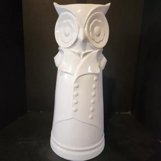 Large White Ceramic Owl Umbrella Stand Cane Holder Vase 20.5" Torre & Tegus