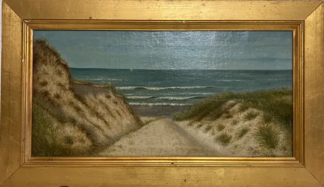 Ölbild Impressionist Dünen am Meer Strand Küste AW 1913 Maritim 31,7 x 54,7  cm