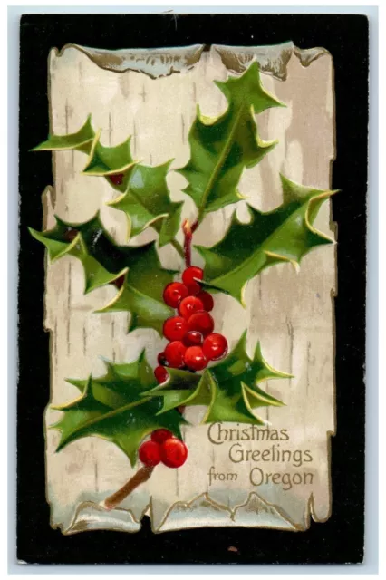 Christmas Postcard Greetings Holly Berries Embossed Winsch Back c1910's Antique