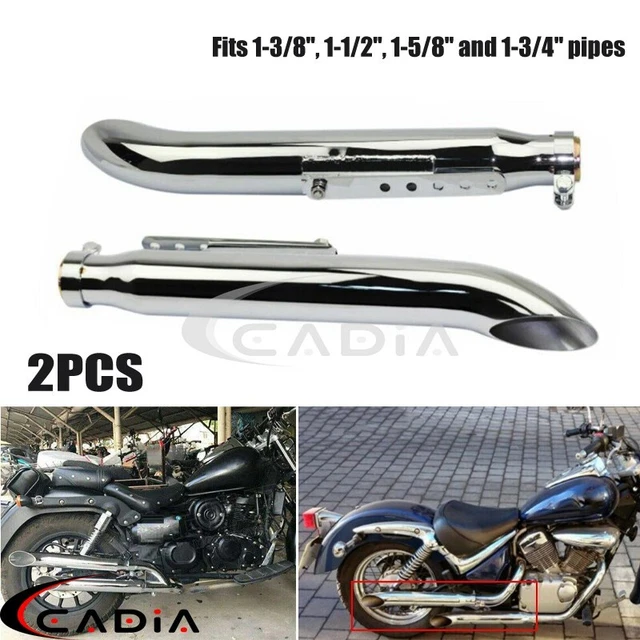 2Pcs Chrome 45mm Exhaust Muffller Pipes 19" Length for Cafe Racer Chopper Bobber