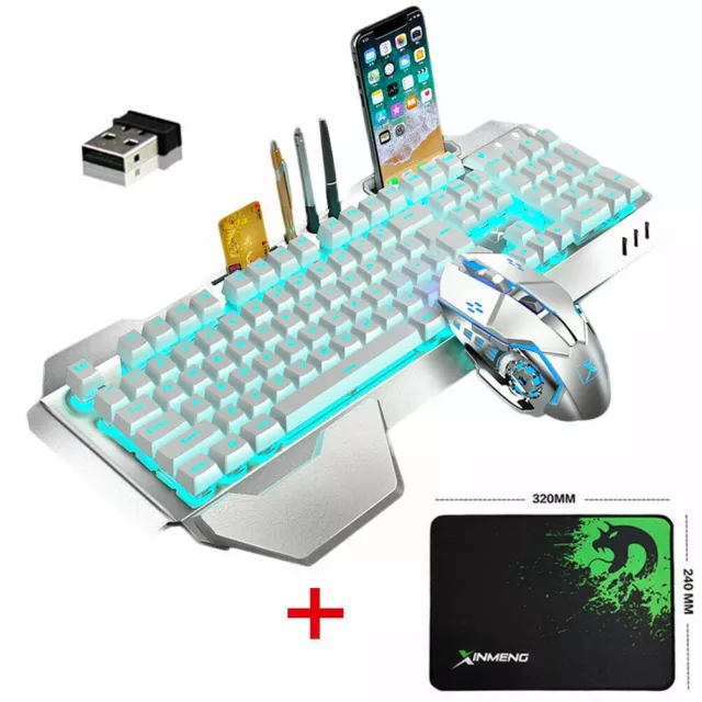 Rechargeable Wireless Gaming Keyboard Mouse and Mice Pad Set Rainbow LED Backlit